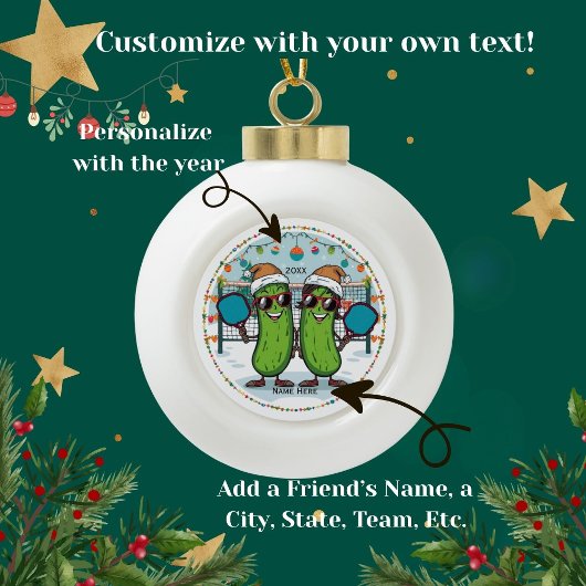 Gepersonaliseerd 2025 Pickleball kerstornament Keramische Bal Ornament