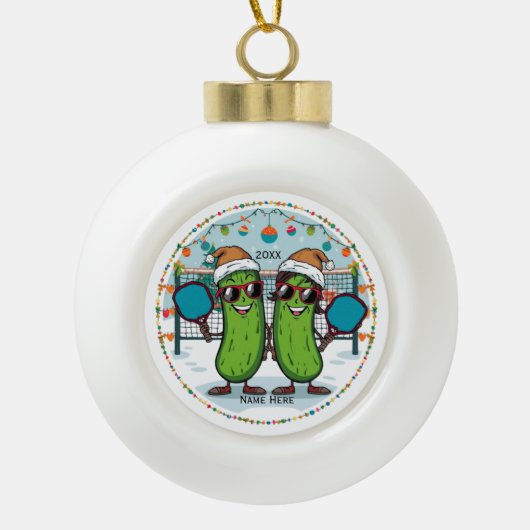Gepersonaliseerd 2025 Pickleball kerstornament Keramische Bal Ornament (Voorkant)