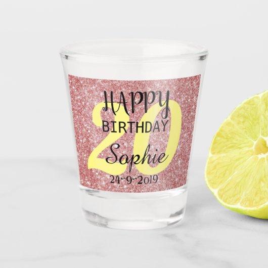 Gepersonaliseerd 20th Birthday Shot Glass Glas (Voorkant)
