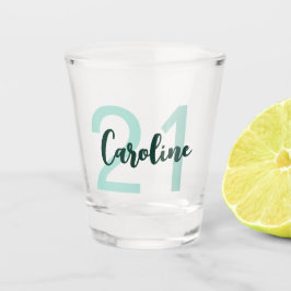 Gepersonaliseerd 21st Blauwgroen Groen Manuscript Shot Glas