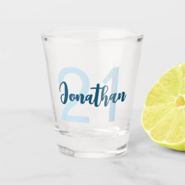 Gepersonaliseerd 21st verjaardag blauw script voor shot glas