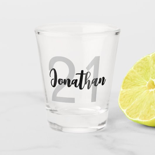 Gepersonaliseerd 21st verjaardag blauw script voor shot glas (Voorkant)