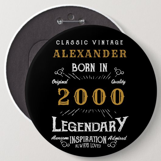 Gepersonaliseerd 21ste verjaardag 2000  zwart ronde button 6,0 cm (Voorkant /achterkant)