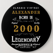 Gepersonaliseerd 21ste verjaardag 2000  zwart ronde button 6,0 cm (Voorkant)