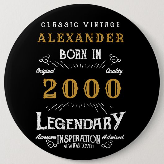 Gepersonaliseerd 21ste verjaardag 2000  zwart ronde button 6,0 cm (Voorkant)