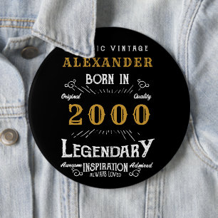 Gepersonaliseerd 21ste verjaardag 2000  zwart ronde button 6,0 cm