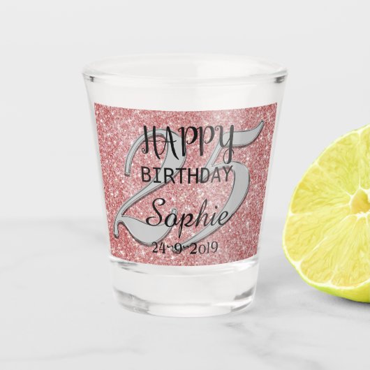 Gepersonaliseerd 25th Birthday Shot Glass Glas (Voorkant)