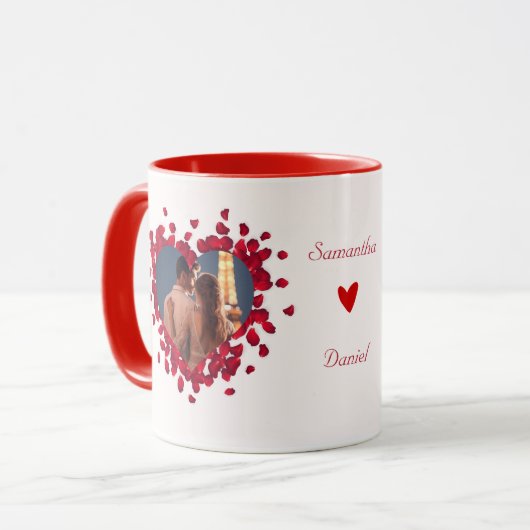Gepersonaliseerd 2 Foto's Collage Mok Hart Roos Pe (Voorkant links)