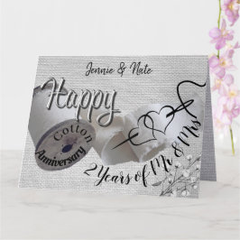 Gepersonaliseerd 2e jaar Cotton Wedding Jubileum Kaart