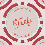 Gepersonaliseerd 30 Dertigste verjaardag Poker Chips<br><div class="desc">Een modern chic typografie-ontwerp in oranje en wazig roze om je historische dertigste verjaardag in stijl te vieren. Verander de tekst om te personaliseren.</div>