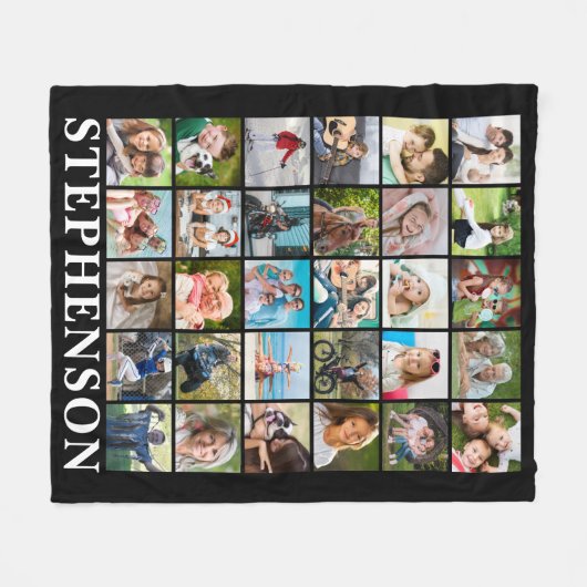 Gepersonaliseerd 30 Foto Collage Black Fleece Deken (Voorkant (Horizontaal))