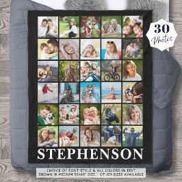 Gepersonaliseerd 30 Foto Collage Black Fleece Deken