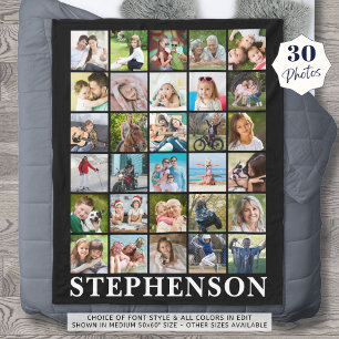 Gepersonaliseerd 30 Foto Collage Black Fleece Deken