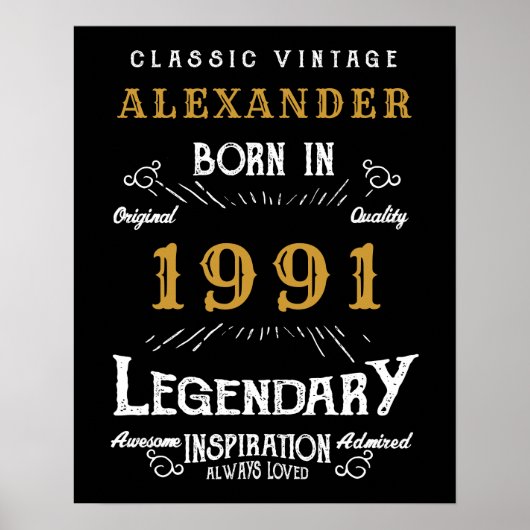 Gepersonaliseerd 30e verjaardag, geboren in 1991   poster (Voorkant)