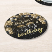 Gepersonaliseerd 30e verjaardag zwart goud ronde kartonnen onderzetter (Gebogen)