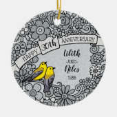 Gepersonaliseerd 30ste Jubileum, BloemenVogels Keramisch Ornament (Voorkant)