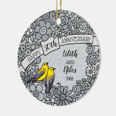 Gepersonaliseerd 30ste Jubileum, BloemenVogels Keramisch Ornament (Links)