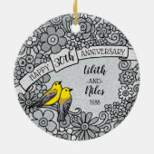 Gepersonaliseerd 30ste Jubileum, BloemenVogels Keramisch Ornament (Achterkant)