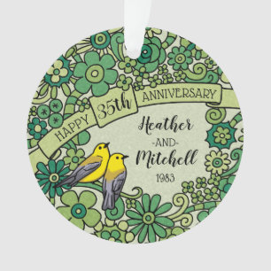 Gepersonaliseerd 35e Jubileum, geJade Floral Birds Ornament