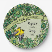 Gepersonaliseerd 35e Jubileum, geJade Floral Birds Papieren Bordje (Voorkant)
