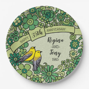 Gepersonaliseerd 35e Jubileum, geJade Floral Birds Papieren Bordje