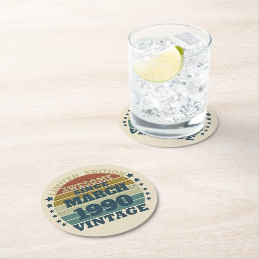 Gepersonaliseerd  35e verjaardagsfeest ronde kartonnen onderzetter (Insitu)