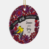 Gepersonaliseerd 40e Jubileum, Ruby Floral Birds Keramisch Ornament (Rechts)