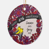 Gepersonaliseerd 40e Jubileum, Ruby Floral Birds Keramisch Ornament (Links)