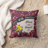 Gepersonaliseerd 40e Jubileum, Ruby Floral Birds Kussen (Deken)