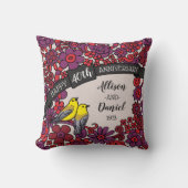 Gepersonaliseerd 40e Jubileum, Ruby Floral Birds Kussen (Voorkant)