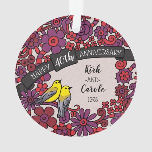Gepersonaliseerd 40e Jubileum, Ruby Floral Birds Ornament (achterkant)