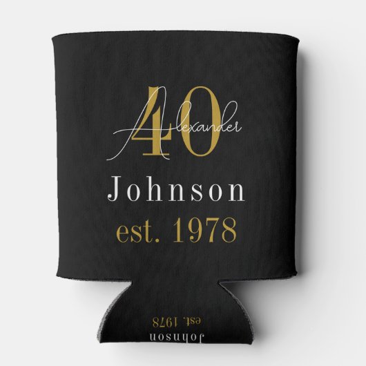 Gepersonaliseerd 40e verjaardag zwart goud blikjeskoeler (Achterkant)