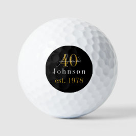 Gepersonaliseerd 40e verjaardag zwart goud golfballen