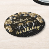 Gepersonaliseerd 40e verjaardag zwart goud ronde kartonnen onderzetter (Gebogen)