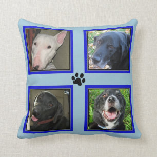 Gepersonaliseerd 4 Foto Collage-Blue Lijst-Blue Kussen