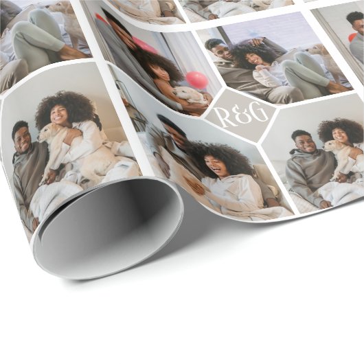 Gepersonaliseerd 4 Foto Monogram Cadeaupapier (Rol Hoek)