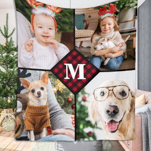 Gepersonaliseerd 4 Foto Red Buffalo speldenmonogra Fleece Deken