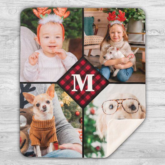 Gepersonaliseerd 4 Foto Red Buffalo speldenmonogra Sherpa Deken