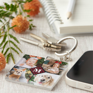 Gepersonaliseerd 4 Foto Red Buffalo speldenmonogra Sleutelhanger