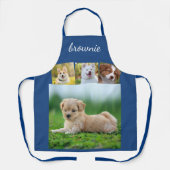 Gepersonaliseerd 4-foto wit blauw collage script schort (Voorkant)