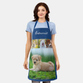 Gepersonaliseerd 4-foto wit blauw collage script schort (Gedragen)