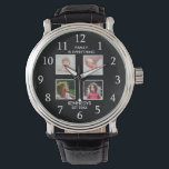 Gepersonaliseerd 4 Fotocollage Familienaam Zwart Horloge<br><div class="desc">Creëer je eigen fotocollage met 4 van je favoriete afbeeldingen. Het foto-lijst horloge helpt je je speciale momenten te koesteren en maakt ook een doordacht geschenk voor ouders, grootouders en vrienden. Het gepersonaliseerde horloge met foto's maakt het een perfect geschenk voor alle gelegenheden. Personaliseer met familienaam en vastgestelde datum. Het...</div>