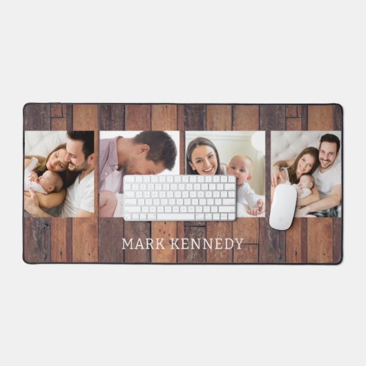 Gepersonaliseerd 4 Fotocollage Rustiek Pallet Hout Bureaumat (Keyboard & Muis)