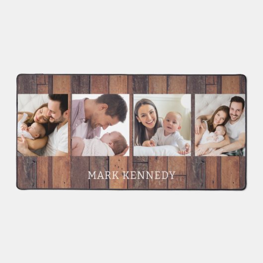 Gepersonaliseerd 4 Fotocollage Rustiek Pallet Hout Bureaumat (Voorkant)