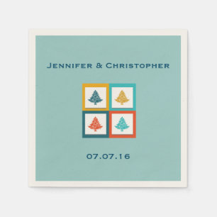 Gepersonaliseerd 4 kerstbomen Retro Design Wedding Servetten