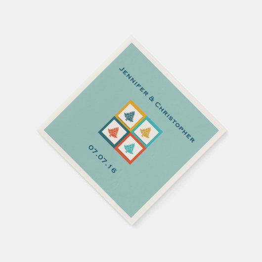 Gepersonaliseerd 4 kerstbomen Retro Design Wedding Servetten (Hoek)