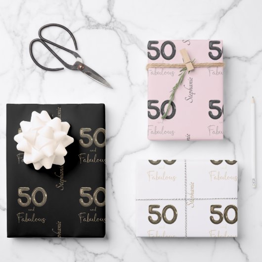 Gepersonaliseerd 50 en Fabulous Black Blush White  Inpakpapier Vel (Voorkant)