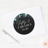 Gepersonaliseerd 50 en Fabulous Black en Blauwgroe Ronde Sticker (Envelop)