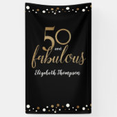Gepersonaliseerd 50 en Fabulous Black Gold confett Spandoek (Verticaal)