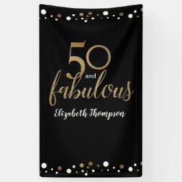 Gepersonaliseerd 50 en Fabulous Black Gold confett Spandoek